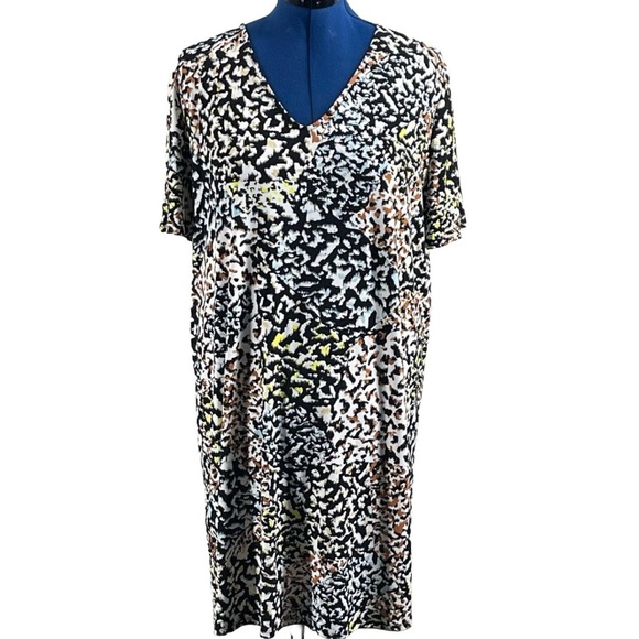 Christian Siriano Animal Printed Mini Shift Dress Size XXL V Neck Comfort Lounge - Picture 1 of 9